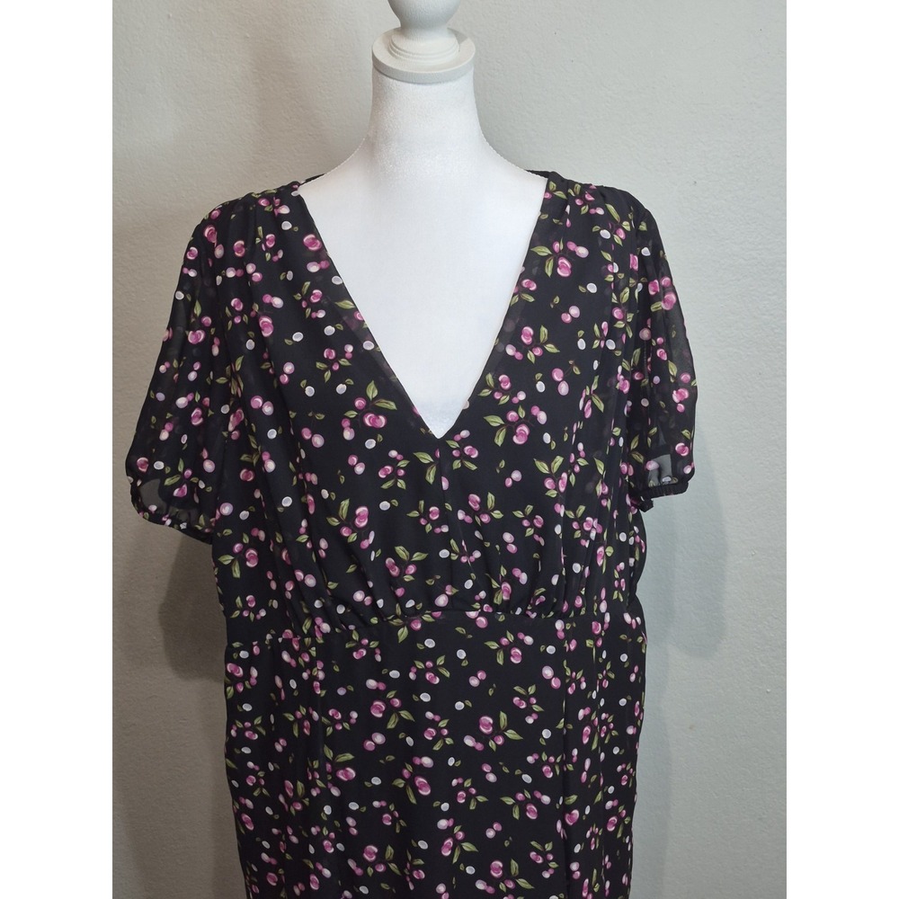 Betsey Johnson Size 16 Fruit Print Maxi Dress Lined Modest Feminine V Neck Boho - Picture 3 of 8